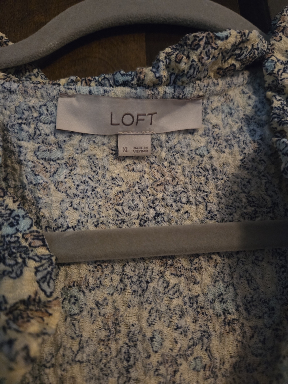 LOFT Blue and Creamy-Yellow Floral Puff-Sleeve Blouse - Picture 2 of 4